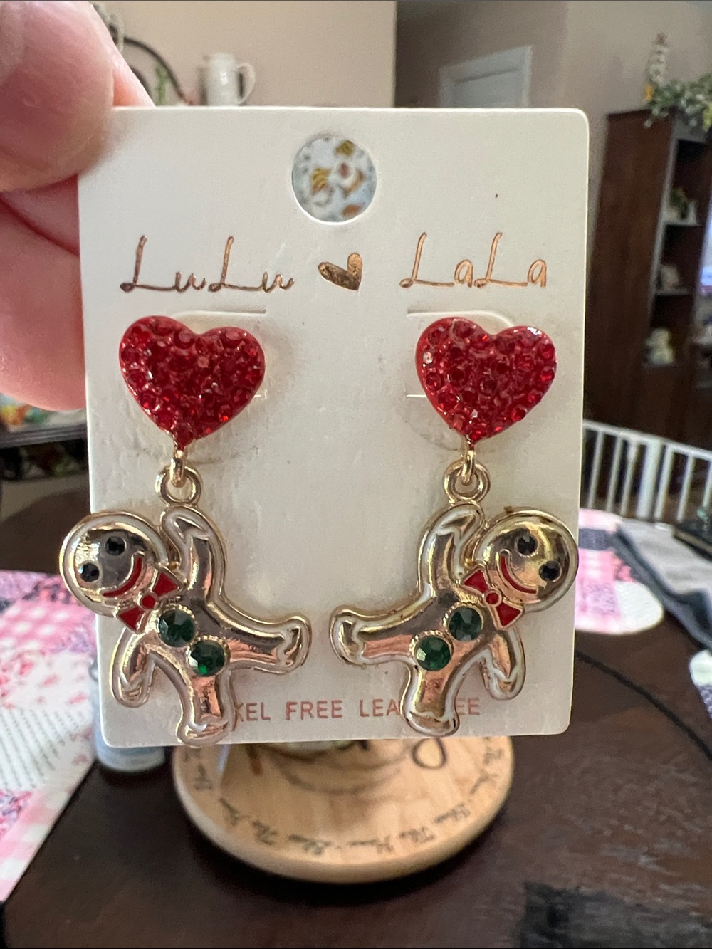 Lulu's Red Heart and Gold Gingerbread Earrings